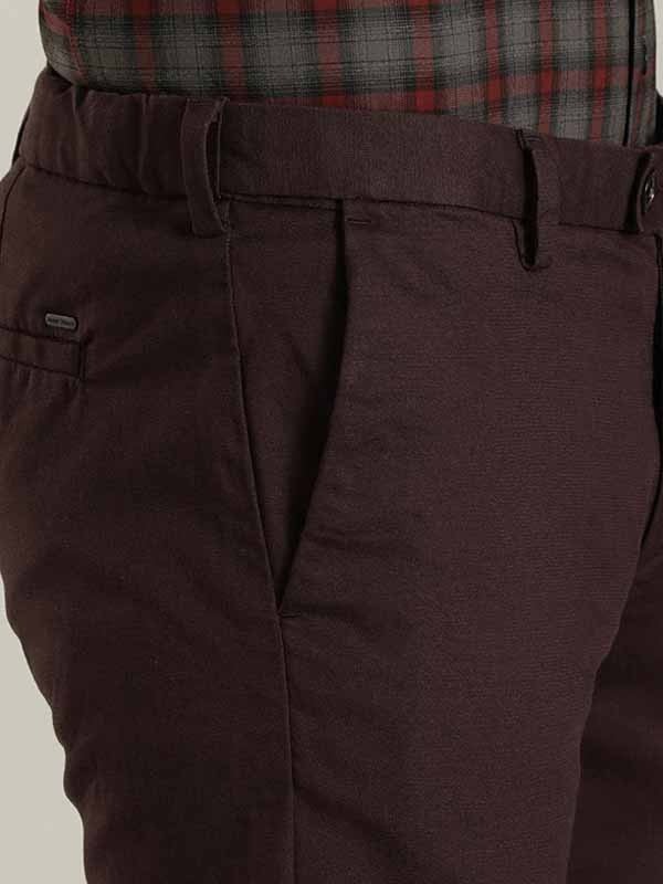Indian Terrain Men's Slim Fit Solid Purple Trousers